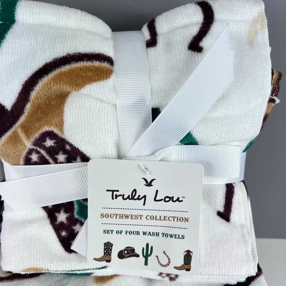 Truly Lou Southwest Collection - 8 Piece Bath Towel Set Cowboy Boots Hat NEW